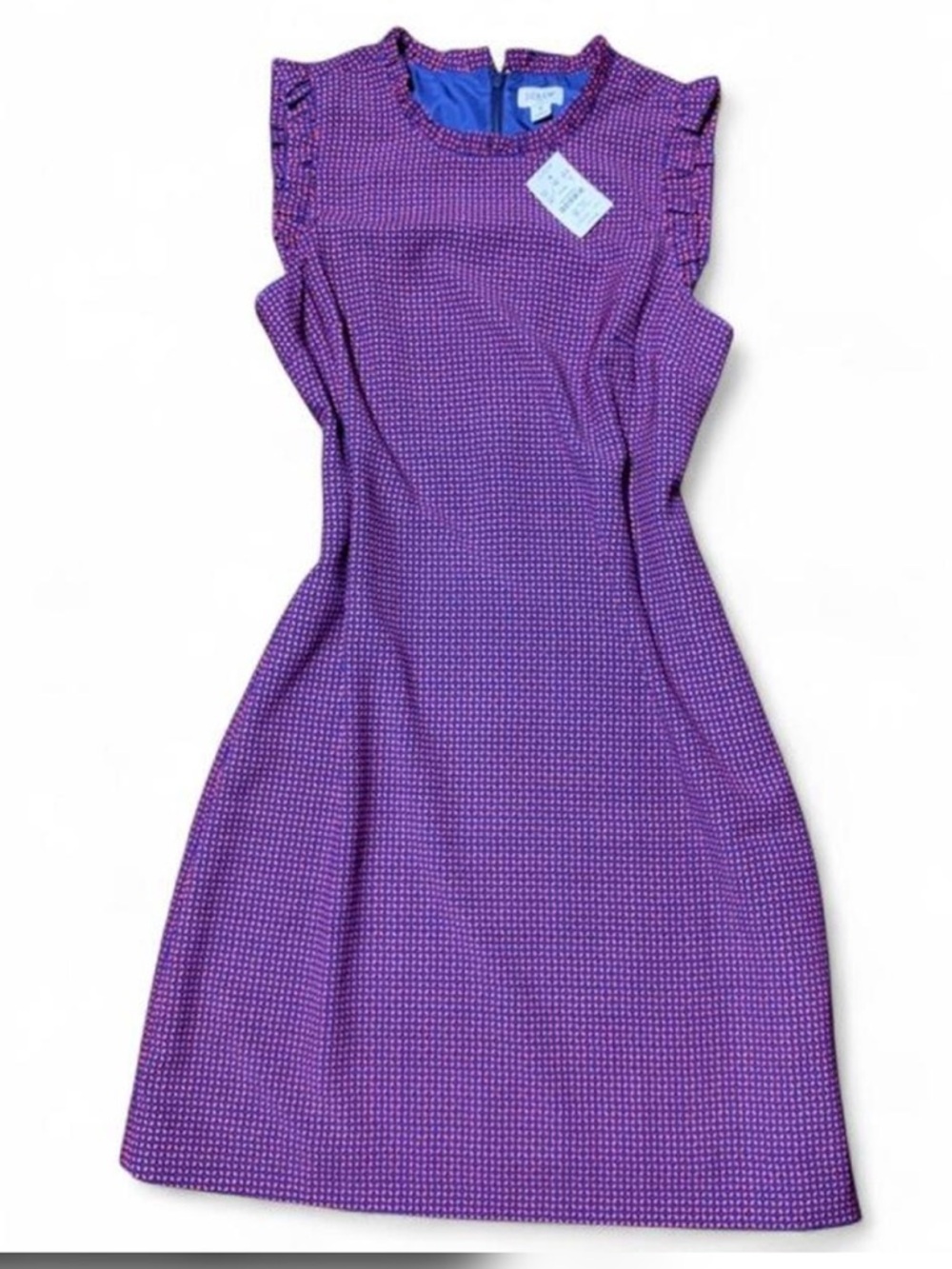 NWT J.Crew Printed Ruffle Neck Suit Dress Size 8  Ruffle Trim Preppy Chic $118 - Picture 4 of 7
